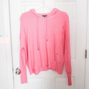 American Eagle Hot Pink Distressed Sweater Hoodie